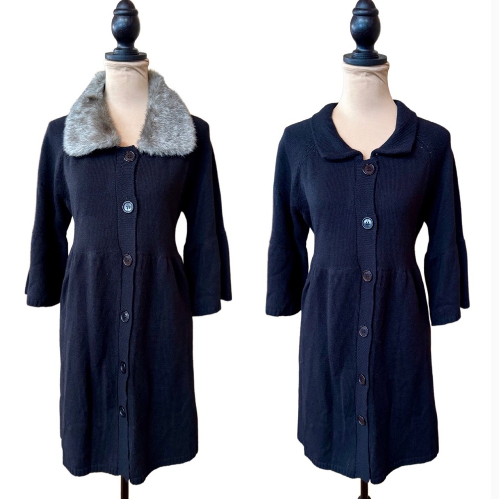NWT Wool Blend Sweater Dress Coat w/Removable Faux Fur Collar (L) - Picture 16 of 17
